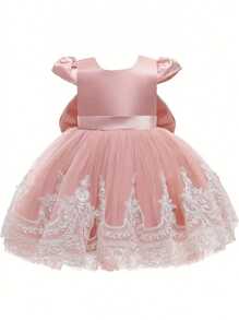 Baby Girls Dress Pageant Wedding Party Flower Girls Formal Gowns Lace Dress - Pink - View 2