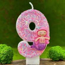 1 pieza Vela numérica para pastel de cumpleaños, decoración de fiesta, celebración de cumpleaños. Vela de número de pastel creativa decoración hecha a mano de fiesta de sirena rosa, Navidad