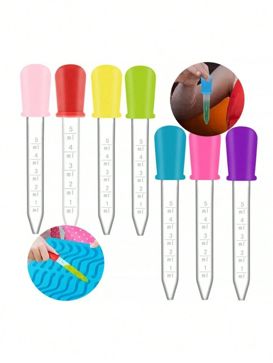 7 件彩色滴管工具，硅胶刻度滴管，化妆品护肤精华液灌装吸管（颜色随机）