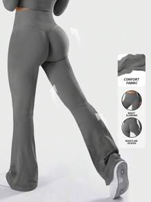 Yefecy Yoga Pants Ribbed Seamless Workout High Waist Athletic Leggings, Sports - Grey - View 1