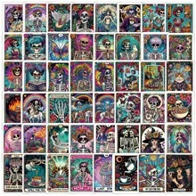 50pcs/Pack Tarot Skeleton Stand Waterproof DIY Creative Doodle Stickers,Guitar Skateboard Water Bottles Bumper Helmet Snowboard Laptop Phone Case Fridge Door Luggage Graffiti Sticker Back To School