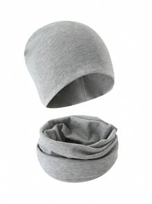 2pcs/Set Kids Solid Color Beanie Hat And Scarf Set, Knitted Warm Hats And Scarves For Toddler/Youth Boys And Girls, Spring/Autumn - Grey - View 7