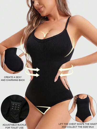 Sömlös enfärgad shapewear för kvinnor, magkontroll, yoga, kroppsformare för kvinnor, kroppsdräkt med justerbara remmar, shapewear-body