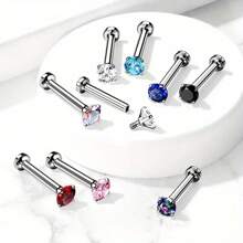 ADYJELY 1/5pcs Stainless Steel Hypoallergenic Inlaid Transparent CZ Lip Nails Nose Rings Studs 16G Internally Threaded Labret Medusa Lip Studs Conch Tragus Earrings Studs Red Pink Blue Black 3mm 4mm 5mm Piercing Jewelry Decoration For Women And Men