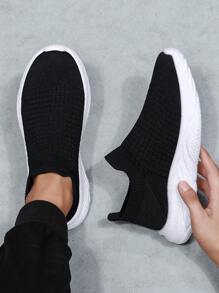 All Season Plus Size Women Casual Sneakers, Elastic Slip-On Sport Shoes, Breathable Running Shoes For Women