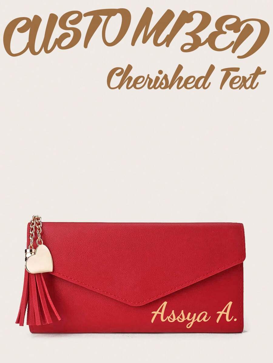 1pc Customizable Long Wallet With Cash Card & ID Slots Personalized Name And Heart Tassel Charm For Women Wallet Long - Multicolor - View 1