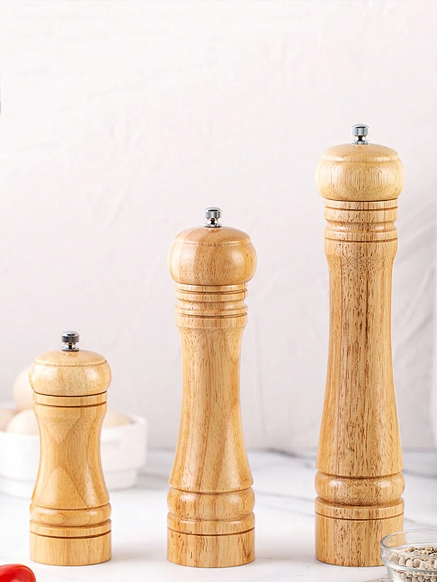 1pc/2pcs Wooden Pepper Mill & Salt Grinder Spice Jar - Beige - View 1