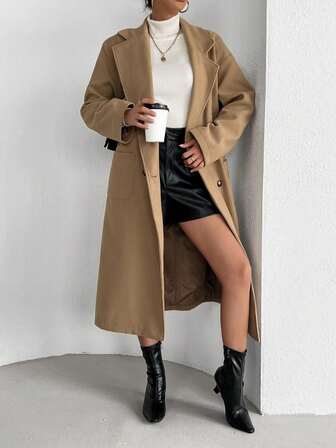 Women's Classic Stand Collar Long Sleeve Long Coat, Autumn & Winter
