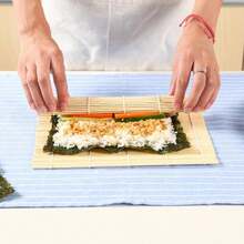 Non-Stick Sushi Rolling Mat And Rice Ball Mold - Bamboo DIY Kitchen Gadgets For Easy And Reusable Sushi Making, Non-Slip Durable Healthy And Safe - Wood Color - View 1