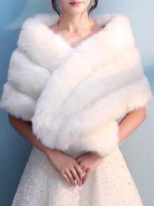 1 chiếc khăn choàng choàng cô dâu màu trắng mềm mại dùng cho váy cưới, áo khoác dày ấm áp dùng cho lễ cưới mùa đông, chụp ảnh du lịch ngoài trời, chắn gió, trang phục Halloween mùa thu cho phụ nữ - A - Xem 1