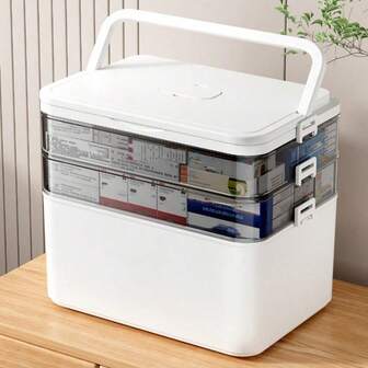 Large Size Plastic Multi-Compartment Medicine Storage Box, First Aid Kit, Portable Home Emergency Medical Cabinet