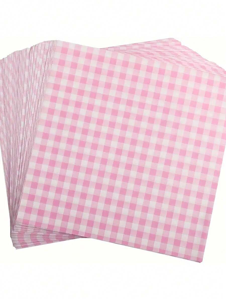 100 件粉色蜡纸内衬，适用于食物篮、三明治、汉堡、网格熟食包装、汉堡盒、便当盒、蛋糕的防油纸