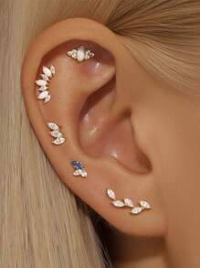 单只耳环 S925纯银耳环 马眼 锆石耳环 爱心耳环 扁头螺纹软骨穿刺耳骨钉 女士礼物 - 單隻耳釘 - 查看 4