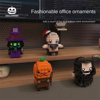 Esencial de Halloween: 1 Set de decoración de bloques de construcción de Halloween, bloques de construcción de partículas pequeñas para ensamblar, material ABS, adecuado para - Crear un ambiente único de Halloween, decoración de escritorio de oficina/hogar, reunión festiva, artículo imprescindible de Halloween, regalo de vacaciones/cumpleaños (color aleatorio)