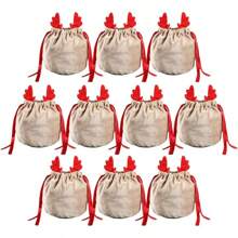 1/5/10 Stücke Weihnachtsgeschenk-Beutel mit Rentier-Motiv, Samt Weihnachtsmann-Säcke mit Zugband, Weihnachtsdekoration, Geschenke für Kinder, Silvester-Party