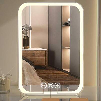 Tabletop LED Lighted Makeup Mirror, Portable Folding Vanity Mirror For Student Dorm, Office, Bedroom Best Gifts Birthday Graduation Home Decor Back To School Room Decor School Supplies