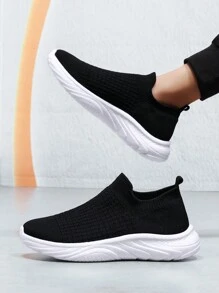 All Season Plus Size Women Casual Sneakers, Elastic Slip-On Sport Shoes, Breathable Running Shoes For Women