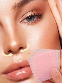 2 hojas (104 piezas) Cinta de elevación de ojos y clip de nariz de fibra, tiras de fibra natural invisibles, a prueba de agua y sudor, moldeador de doble párpado y nariz - Rosa - Ver 1