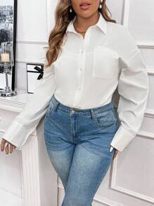 QIANZHIDU Elva 大码女装宽松休闲经典优雅舒适简约办公商务面试透气返校季春夏秋季衬衫情人节新年穿搭