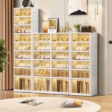 9 Tiers -36 Pairs,Portable Shoe Rack, Easy To Assemble, Foldable Shoe Box, With Door, Large Folding Cabinet, Stackable Plastic Shoe Box, Corridor, Living Room, Dustproof Home, Dormitory Storage Shoe Cabinet - 白色 - 查看 1