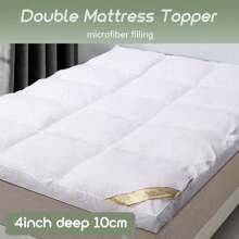 Mattress Topper Big Double 10cm Thick White, 137 X 190cm Memory Foam Mattress Cover, Soft & Fluffy Quilted Double Mattress Topper - Hypoallergenic Mattress Toppers With Elastic Straps - 137*190厘米 - 查看 2