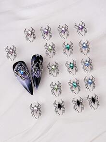 18 chiếc hỗn hợp 3D nhện hợp kim bạc móng tay đá quý trang sức móng tay Halloween thiết kế đá quý trang sức móng tay cho móng tay acrylic thủ công phụ kiện móng tay tự làm - Nhiều màu - Xem 1