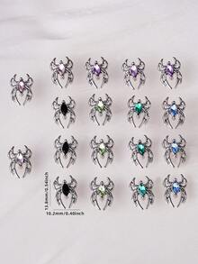 18 chiếc hỗn hợp 3D nhện hợp kim bạc móng tay đá quý trang sức móng tay Halloween thiết kế đá quý trang sức móng tay cho móng tay acrylic thủ công phụ kiện móng tay tự làm - Nhiều màu - Xem 4