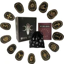 14pcs/Set Witch Runes Set With Guidebook And Storage Bag, Runes Set For Beginners, Divination Healing Alchemy Woodcut Meditation Altar Game Runes, Home Decoration, Gaming Supplies,Christmas