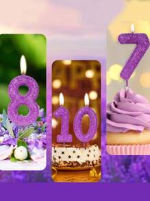 1 pieza Decoración numérica 0-9 para decoración de pastel de fiesta de cumpleaños - Morado - Ver 3