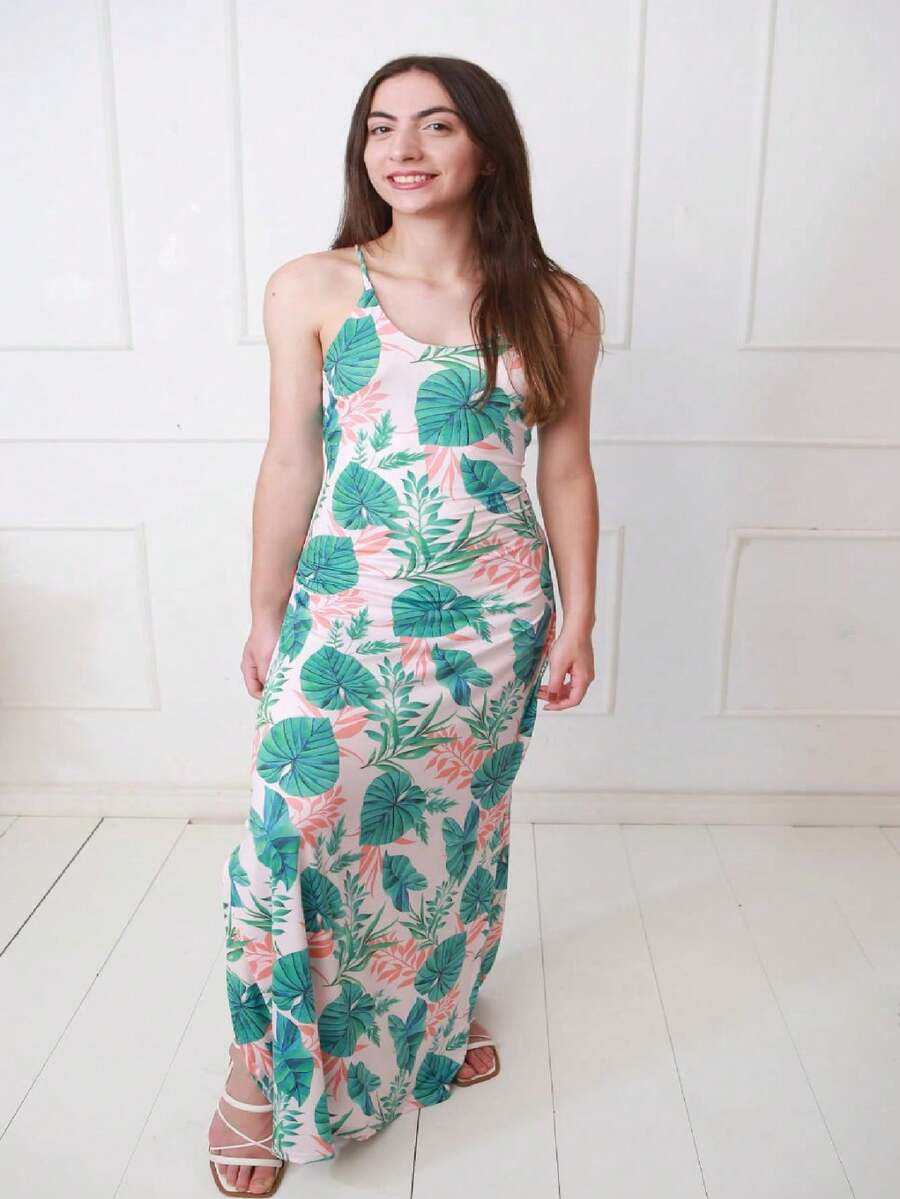 Evas Summer Printed Mesh Dress With Straps - Rosa - Ver 1