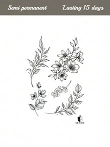 1片装草本汁液半永久纹身贴纸，迷你简约纹身，极简花叶图案，音乐节适用，7-14天防水，防褪色，适用于手臂、肩膀、脖子、锁骨、腿部等部位的半永久纹身贴纸 - 藍色 - 查看 5