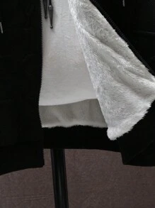 Men's Loose Fit Hooded Fleece Jacket, For Fall Winter, Grunge - Black - View 6