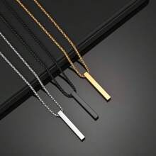 Men's Necklace Chain With Geometric Rectangular Pendant Stick Stainless Steel Gold/Silver/Black - Silver - View 1