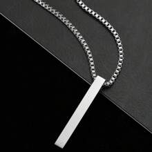 Men's Necklace Chain With Geometric Rectangular Pendant Stick Stainless Steel Gold/Silver/Black - Silver - View 3