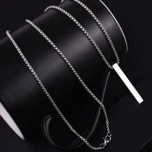 Men's Necklace Chain With Geometric Rectangular Pendant Stick Stainless Steel Gold/Silver/Black - Silver - View 5