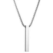 Men's Necklace Chain With Geometric Rectangular Pendant Stick Stainless Steel Gold/Silver/Black - Silver - View 2