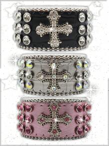 Braccialetti in pelle con rivetti a forma di croce, stile hip hop punk rock, ampi braccialetti per discoteca, DJ, cantanti, costumi di scena e cosplay - Multicolore - Visualizzare 13