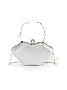 1 pieza Bolso de embrague clásico personalizado con forma de labios con strass y borlas, brillante y glamuroso, elegante y sofisticado bolso de muñeca redondo con diamantes, lujoso bolso de novia con strass adecuado para que las mujeres elegantes asistan a bodas, galas, bailes, cumpleaños y diversas fiestas