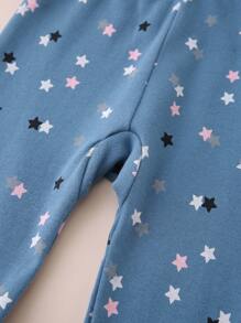 2 件套青少年男孩熊印花长袖上衣和裤子休闲睡衣套装，秋冬