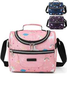 1PC Cartoon Random Prints Oxford Fabric Insulated Lunch Bag Handbag, Thick Aluminum Foil Lunch Box For Office Work School Picnic Beach, Oilproof And Leakproof Freezer Cooler Bag With Handle For Back To School, Classroom