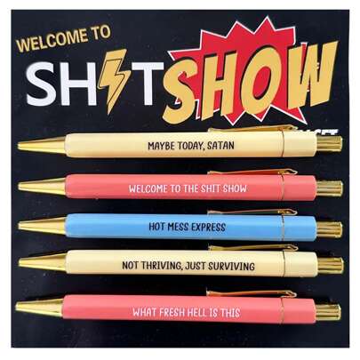 5pcs/Set Funny Slogan Ballpoint Pen Set - 1.0mm Tip, Black Ink, Vibrant Quotes, Unique Office Gift For Colleagues, Personalized Everyday Writing Ballpoint Pen Set With Humorous Slogans