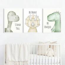 3pcs/Set Canvas Poster, Modern Art, Tyrannosaurus Rex Dinosaur Cute Design For Kids Room Home Decor Hanging Canvas Painting, Bedroom Living Room Hallway Wall Art, Autumn Decor, Ideal Gift, Frameless Gifts Birthday Graduation
