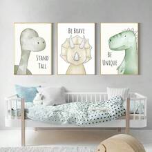 3pcs/Set Canvas Poster, Modern Art, Tyrannosaurus Rex Dinosaur Cute Design For Kids Room Home Decor Hanging Canvas Painting, Bedroom Living Room Hallway Wall Art, Autumn Decor, Ideal Gift, Frameless Gifts Birthday Graduation