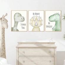3pcs/Set Canvas Poster, Modern Art, Tyrannosaurus Rex Dinosaur Cute Design For Kids Room Home Decor Hanging Canvas Painting, Bedroom Living Room Hallway Wall Art, Autumn Decor, Ideal Gift, Frameless Gifts Birthday Graduation