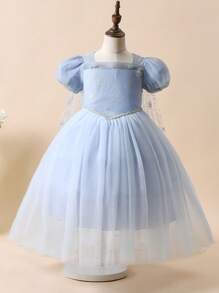 年轻女孩新款童话公主裙，冰雪公主裙，雪花蓝斗篷长裙，派对公主礼服，适合圣诞节