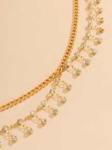 1pc Minimalist Rhinestone Chain Waist Chain Multi-Layer Body Chain With Tassels, Women Bikini Body Jewelry - Gold - View 4