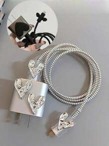 Bộ 4 vỏ bảo vệ bộ sạc 20W, cáp dữ liệu hình trái tim dài 1,5m có dây quấn, giá cố định cáp sạc hình trái tim, tương thích với cáp sạc nhanh 20W của 12/13/14 - Nhiều màu - Xem 12