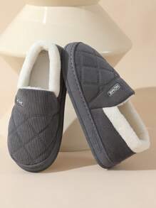 秋冬季法兰绒全包保暖拖鞋，室内防滑厚底家居鞋，适合情侣、孕妇 - 灰色 - 查看 4