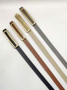 KIT 4 New Women's Thin Belt With Gold Buckle - kit4(黑色+焦糖色+米色+灰色) - 查看 3
