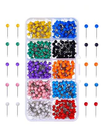 Finego 500/1000 件多色图钉地图钉塑料圆头钢尖用于公告板织物标记，10 种混合颜色，圣诞装饰返校，返校，学校用品